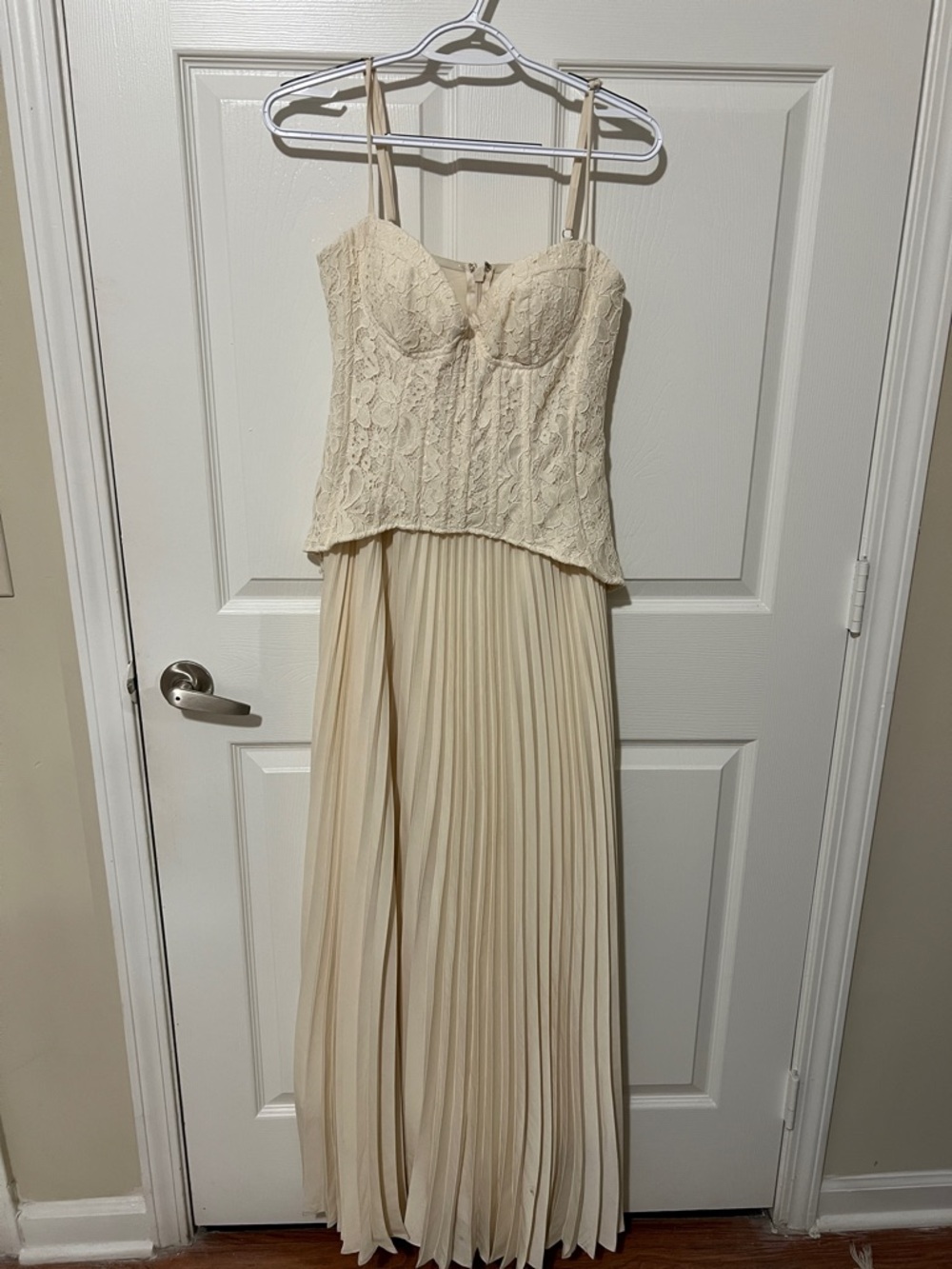 Fashionova Daniella Lace Corset Pleated Maxi Dress in Cream